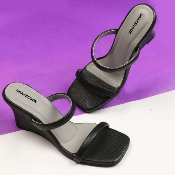 Black Open-Toe Wedge Slip-On