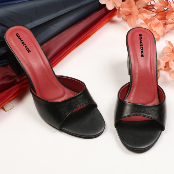 Black Open-Toe Block Heel Slip-On