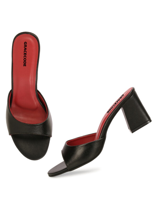Black Open-Toe Block Heel Slip-On - Image 2