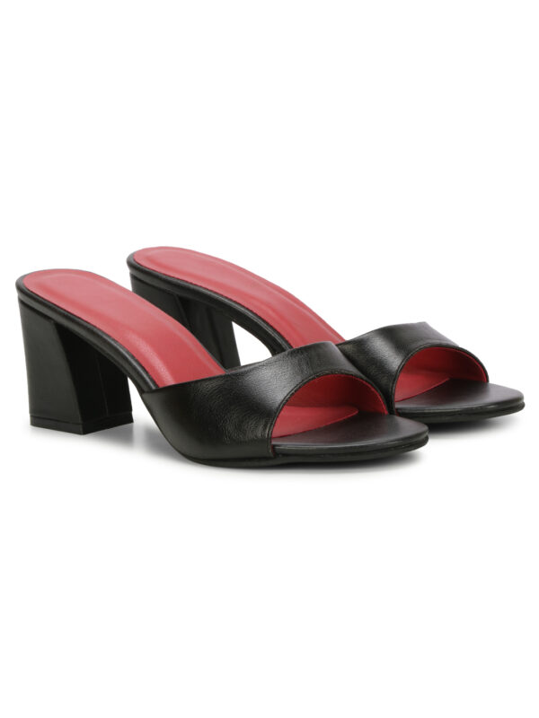 Black Open-Toe Block Heel Slip-On - Image 5