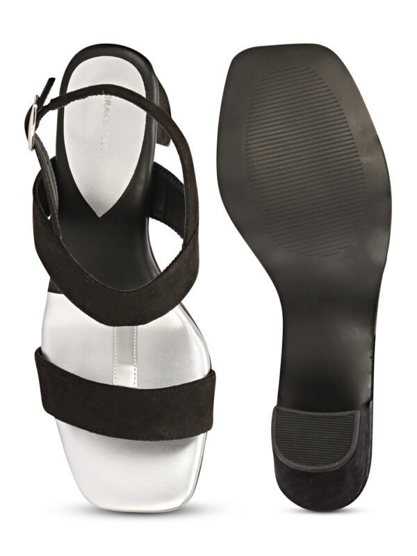 Black-Silver Open-Toe Block Heel Sandal - Image 3