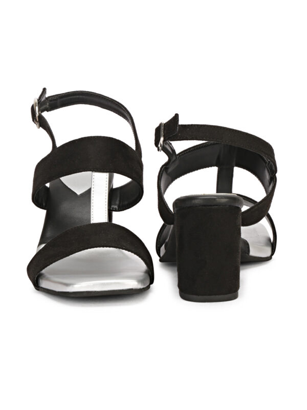 Black-Silver Open-Toe Block Heel Sandal - Image 4