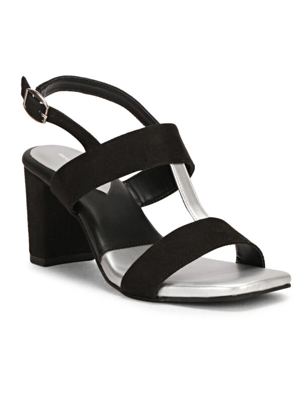 Black-Silver Open-Toe Block Heel Sandal - Image 6