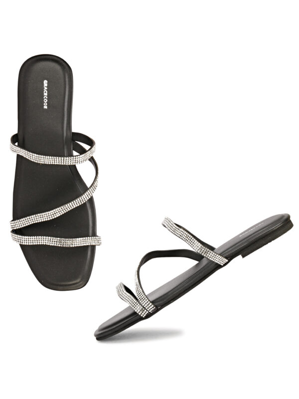 Black Open-Toe Flat Slip-On - Image 2