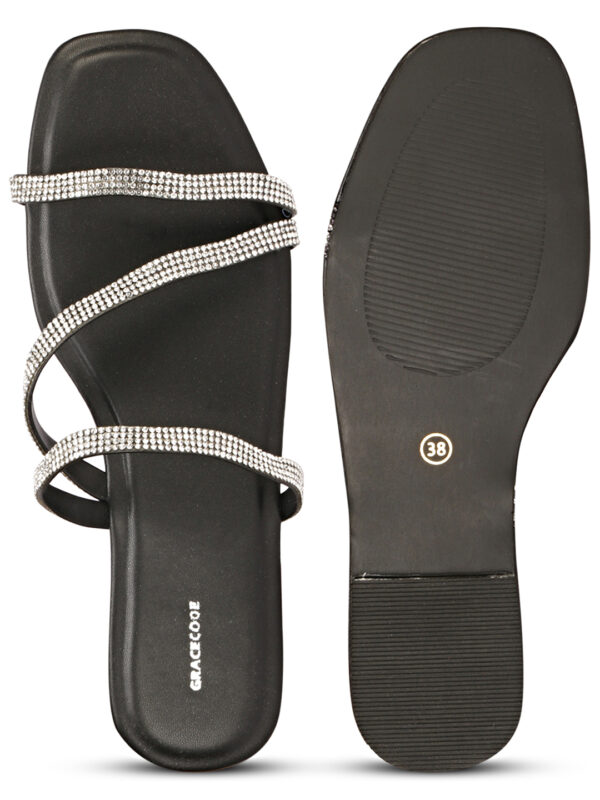 Black Open-Toe Flat Slip-On - Image 3