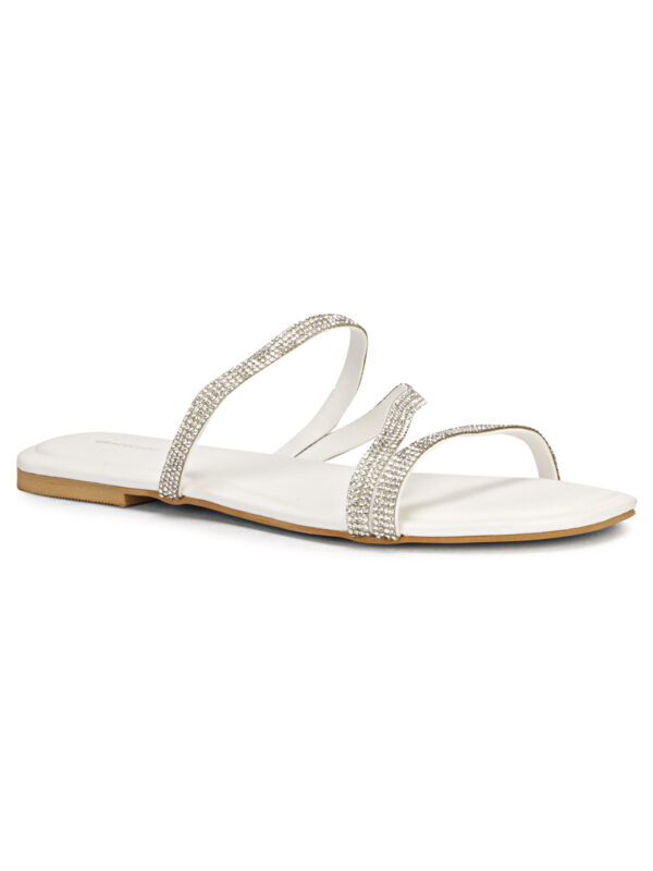White Open-Toe Flat Slip-On - Image 6