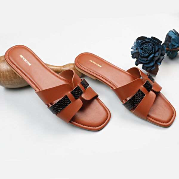 Tan Open-Toe Flat Slip-On