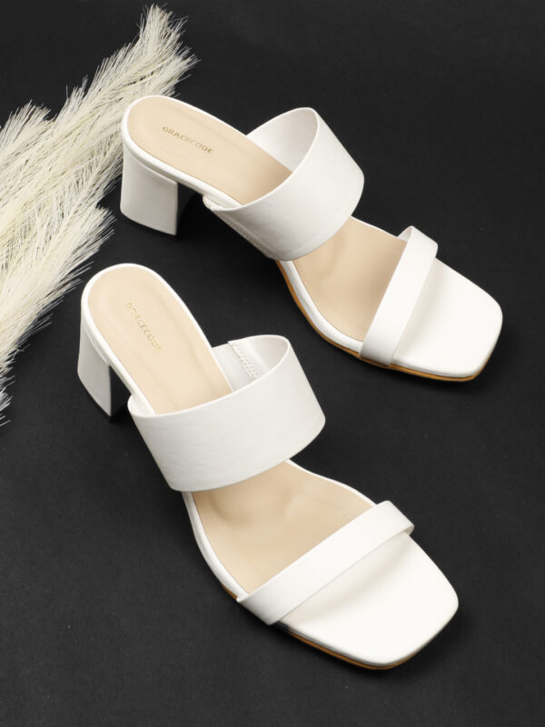 White Open-Toe Block Heel Slip-On