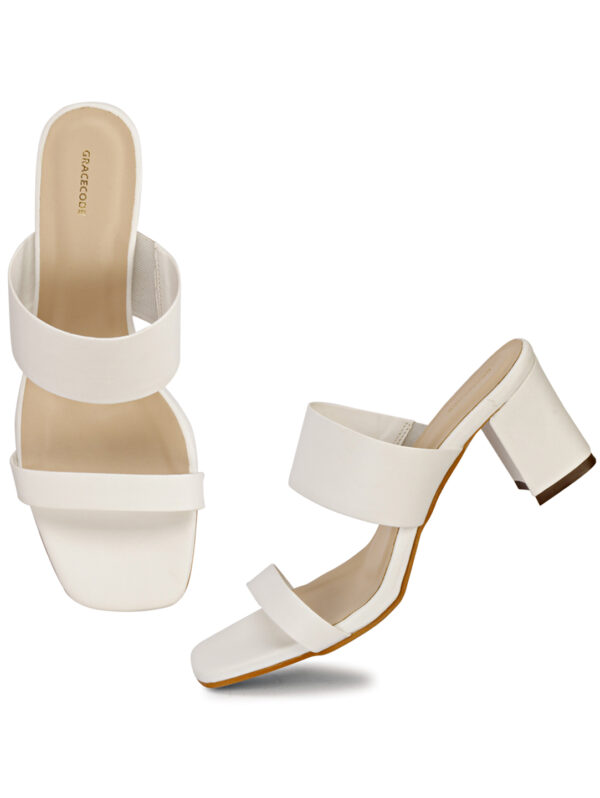 White Open-Toe Block Heel Slip-On - Image 2