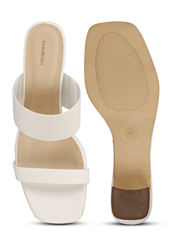 White Open-Toe Block Heel Slip-On - Image 3
