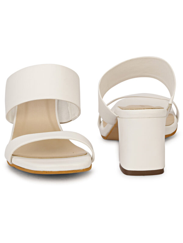 White Open-Toe Block Heel Slip-On - Image 4