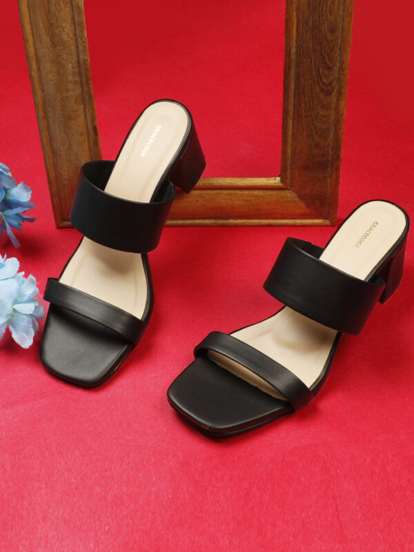 Black Open-Toe Block Heel Slip-On