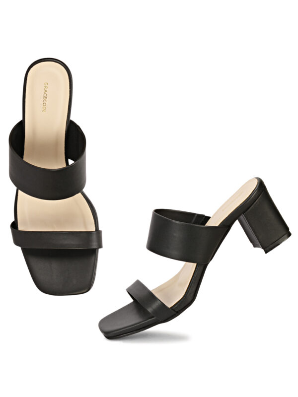 Black Open-Toe Block Heel Slip-On - Image 2