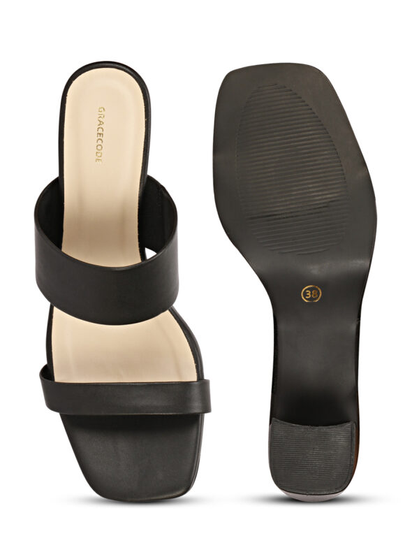 Black Open-Toe Block Heel Slip-On - Image 3