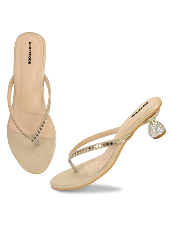 Gold V-Strap Pointed Heel Slip-On - Image 2