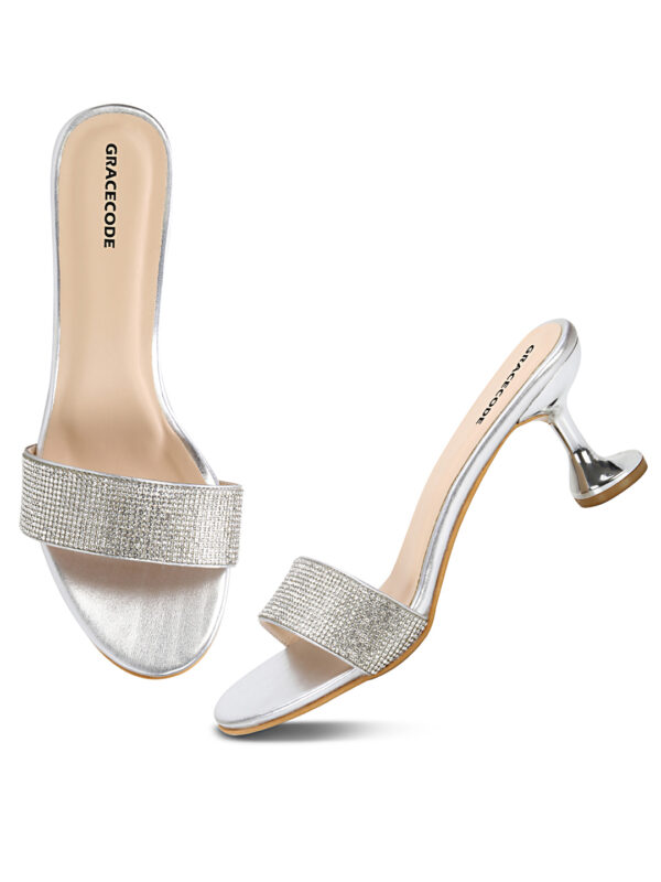Silver Open-Toe Pointed Heel Slip-On - Image 2