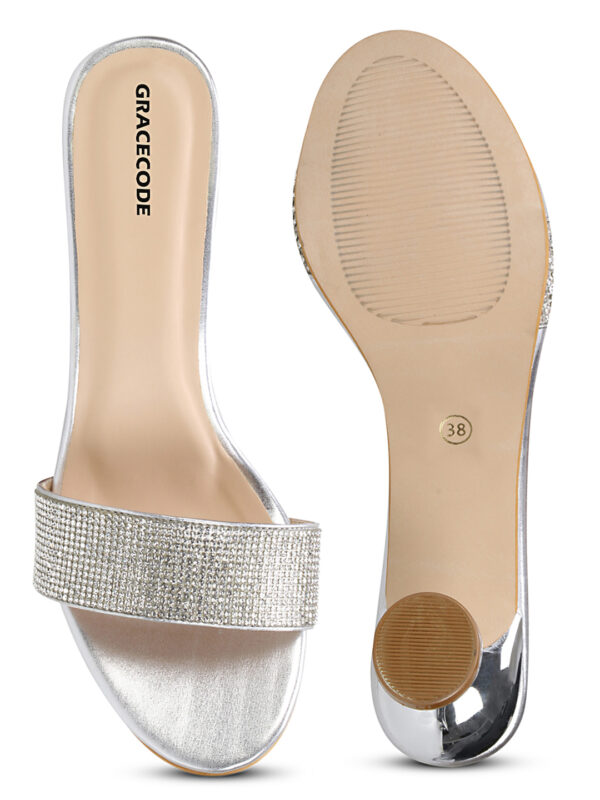 Silver Open-Toe Pointed Heel Slip-On - Image 3
