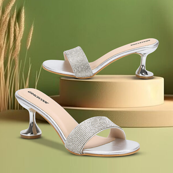 Silver Open-Toe Pointed Heel Slip-On