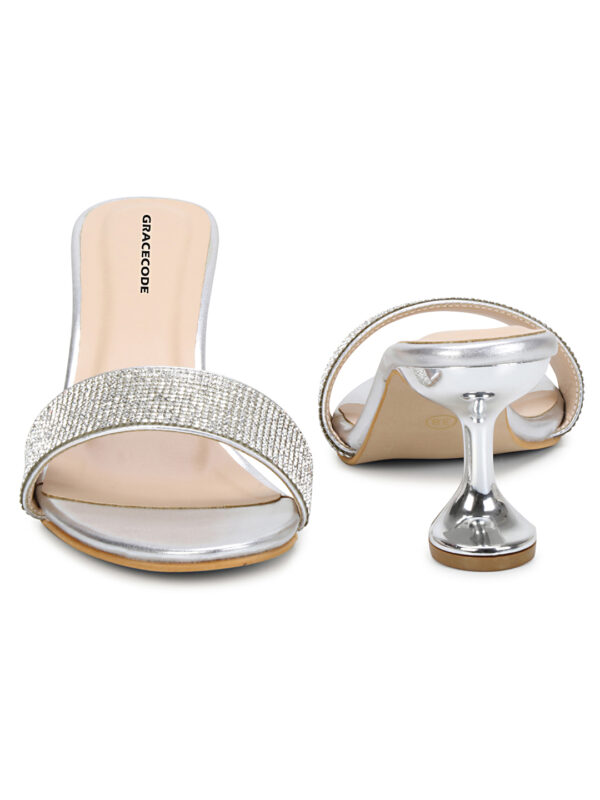 Silver Open-Toe Pointed Heel Slip-On - Image 4