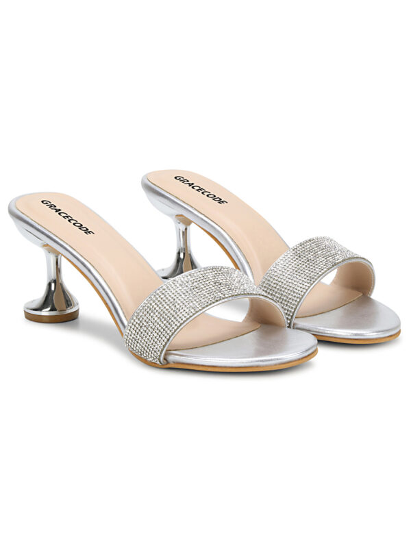 Silver Open-Toe Pointed Heel Slip-On - Image 5